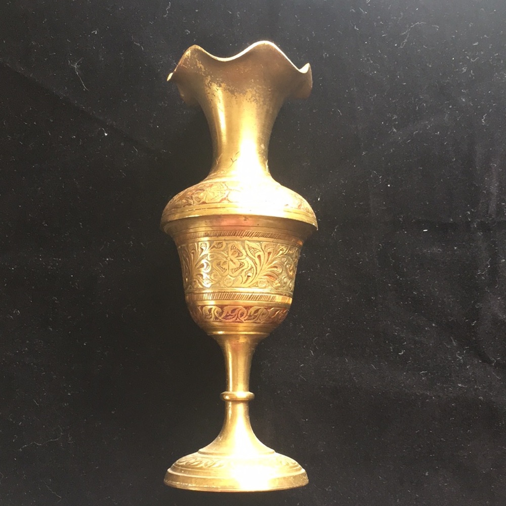Antique Etched Brass Vase